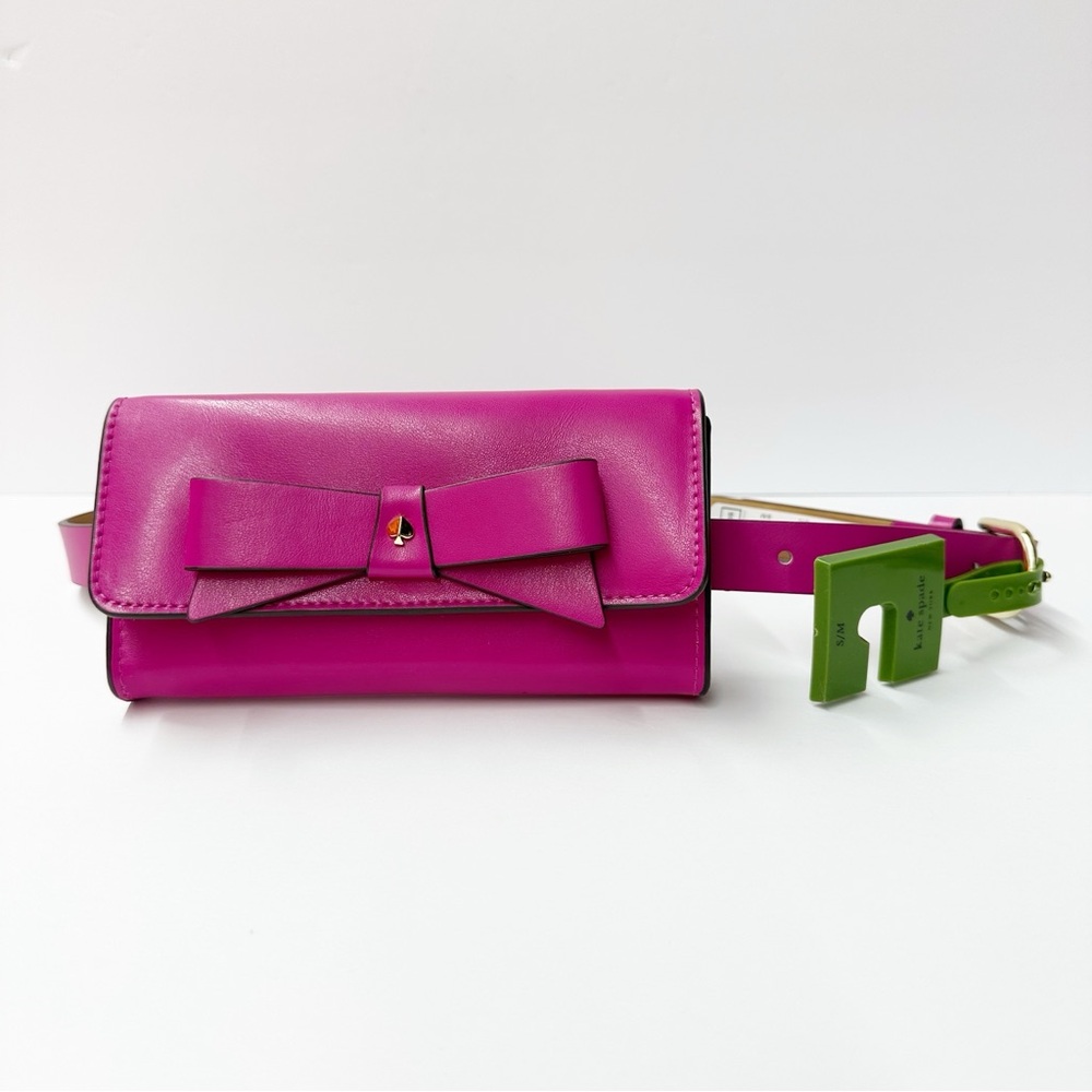 KATE SPADE NEW YORK BOW BELT/FANNY FUCHSIA LEATHER BAG